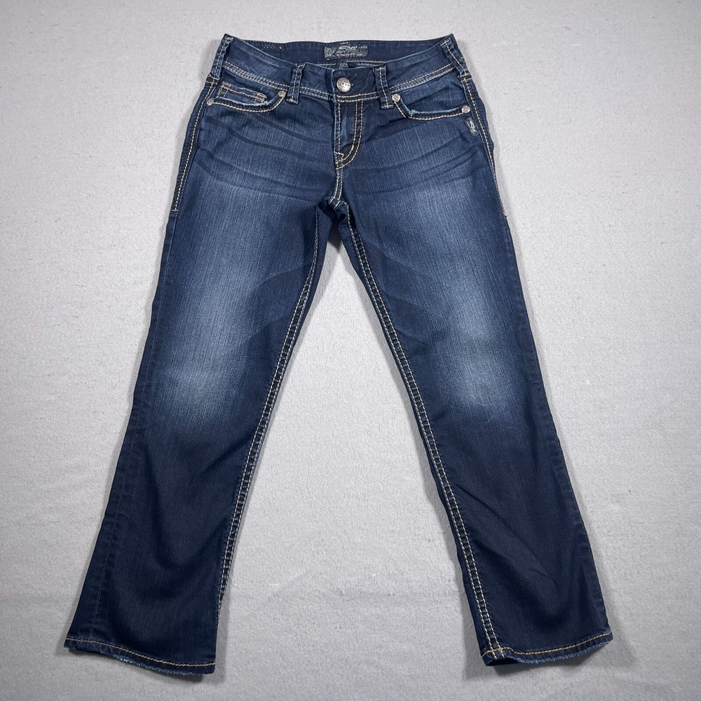 Silver Jeans Co Suki Capri Jeans Women's Size 26 Dark Wash‎ Embellished Pockets